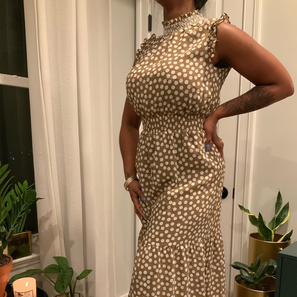Polka Dot Smock Waist Midi Dress